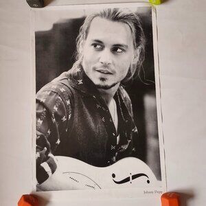 VINTAGE Johnny Depp Wall Poster Black and White Johnny Depp with Guitar